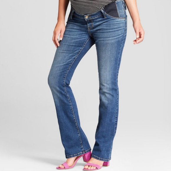High-rise Insert Panel Bootcut Maternity Jeans, Dark Wash - Picture 1 of 3